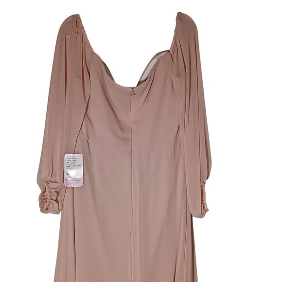 NEW Dessy Collection Off-the-Shoulder Puff Sleeve Maxi Dress Cameo Pink Size 20 - Picture 5 of 14